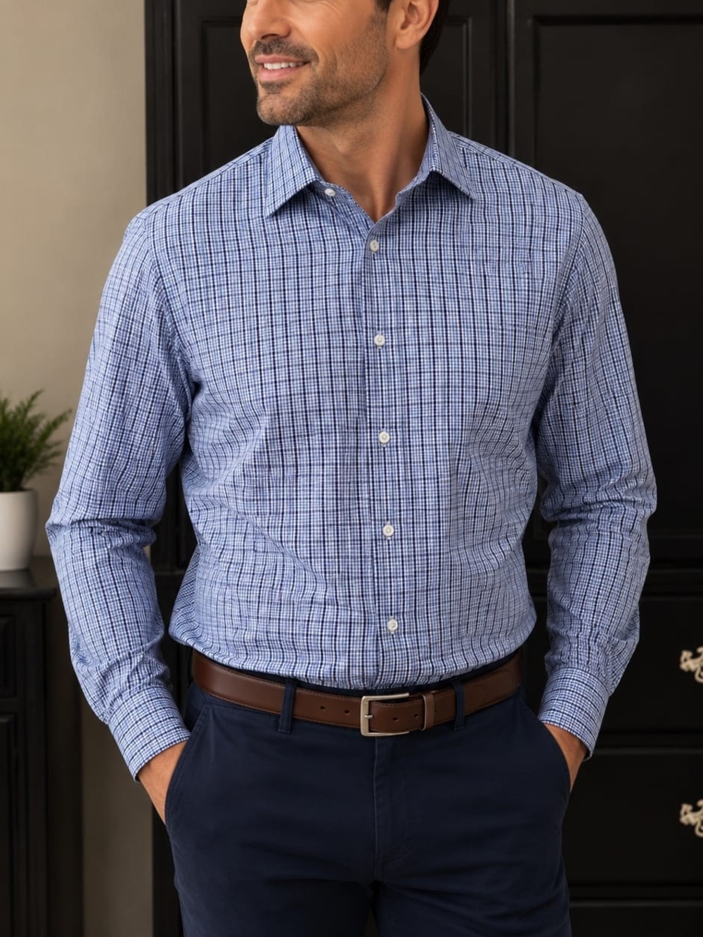 Duchamp Light Blue Checked Dress Shirt
